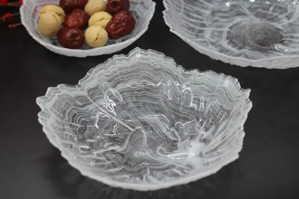 Elegant black & gray agate glass plate dining room snack dish