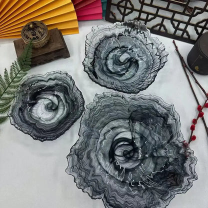 Elegant black & gray agate glass plate dining room snack dish