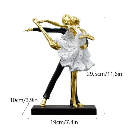 Elegant black & white ballet dance girl double statue living room decor