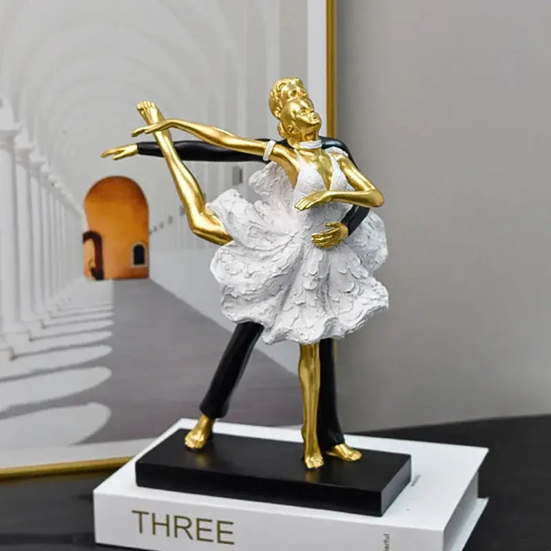 Elegant black & white ballet dance girl double statue living room decor
