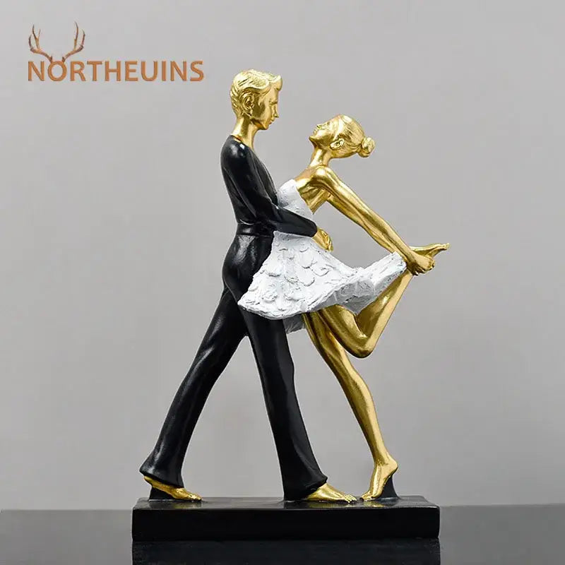 Elegant black & white ballet dance girl double statue living room decor