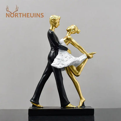 Elegant black & white ballet dance girl double statue living room decor