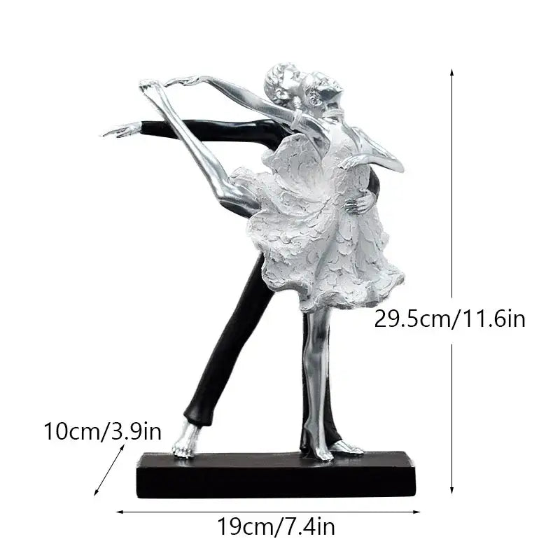 Elegant black & white ballet dance girl double statue living room decor