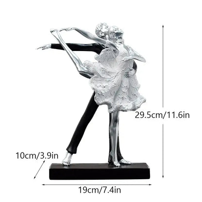 Elegant black & white ballet dance girl double statue living room decor