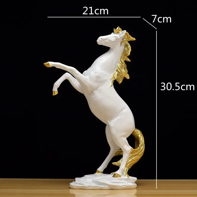 Elegant black & white golden horse animal sculpture living room decor