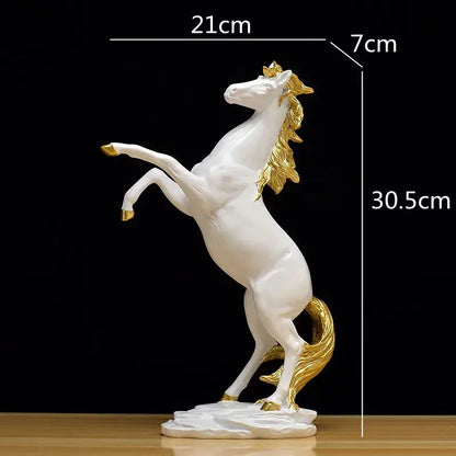 Elegant black & white golden horse animal sculpture living room decor