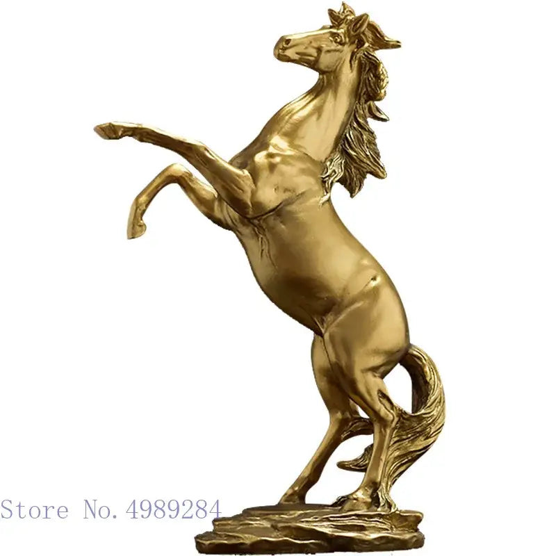 Elegant black & white golden horse animal sculpture living room decor