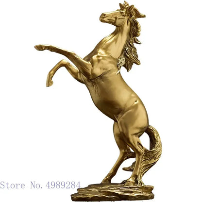 Elegant black & white golden horse animal sculpture living room decor