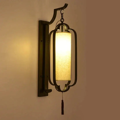 Elegant black wrought iron wall sconce lamp with tassel bedroom light
