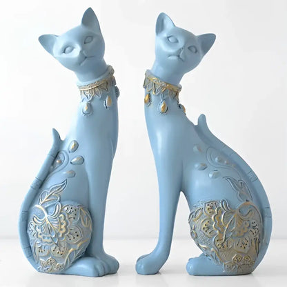 Elegant blue and gold cat statue living room decor