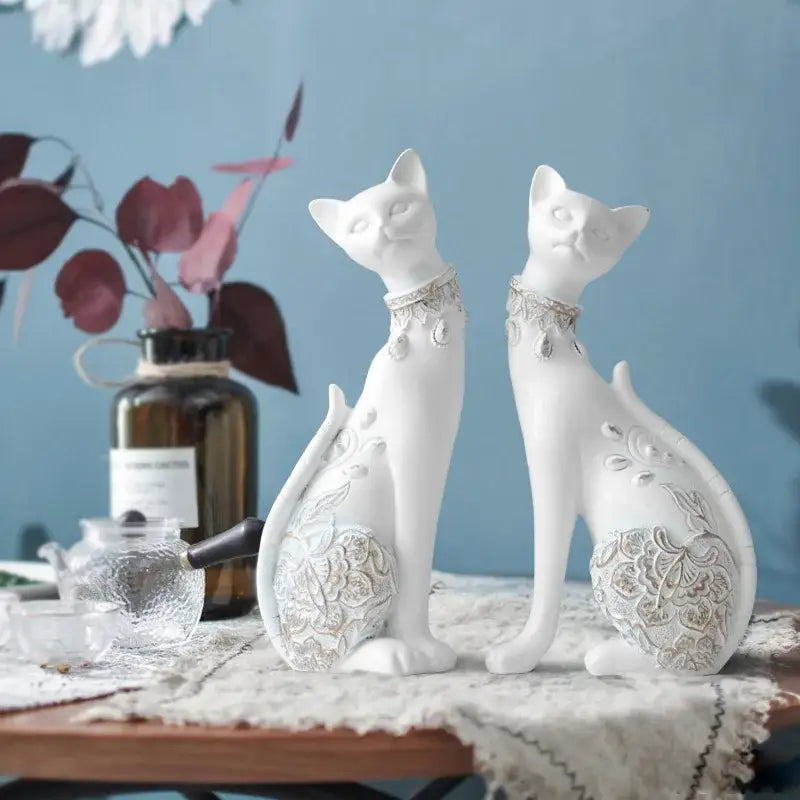 Elegant blue and gold cat statue living room decor