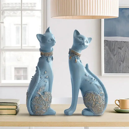 Elegant blue and gold cat statue living room decor