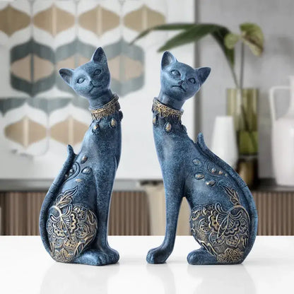 Elegant blue and gold cat statue living room decor