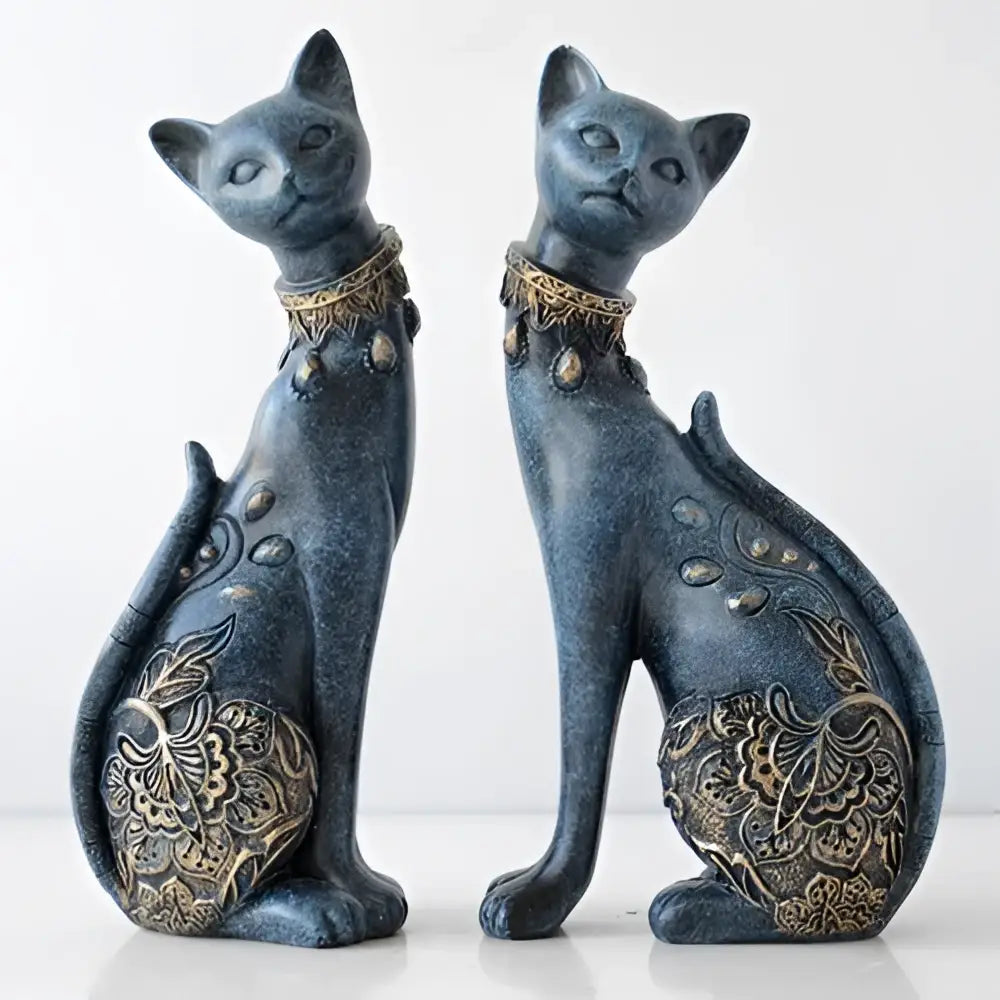 Elegant blue and gold cat statue living room decor