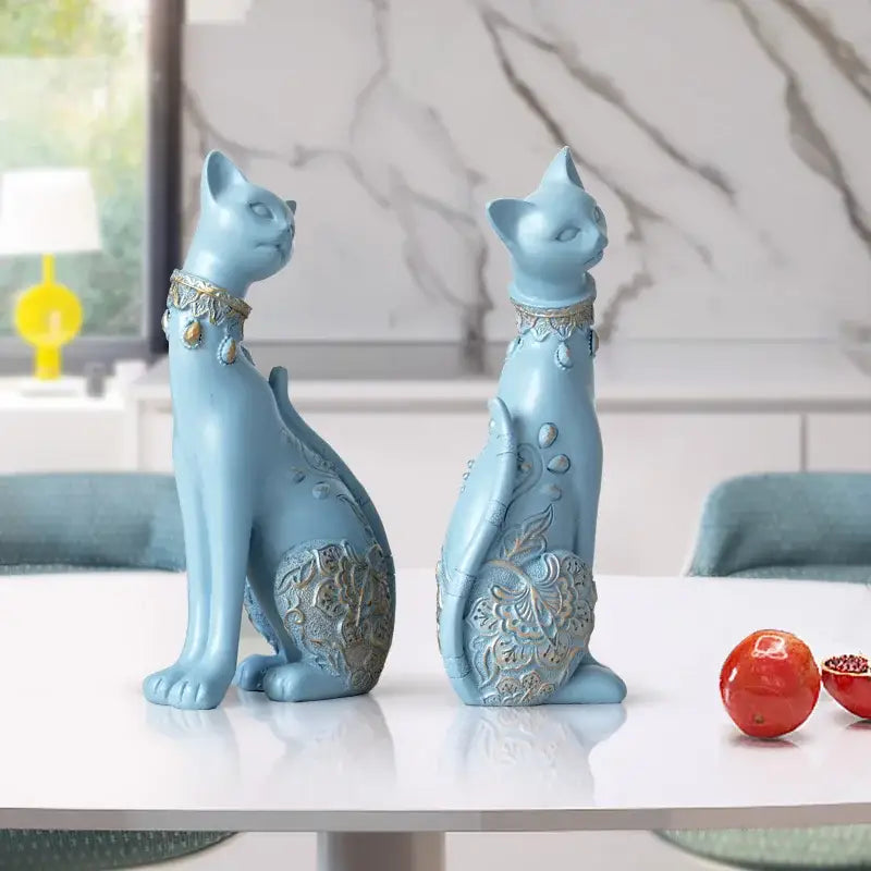 Elegant blue and gold cat statue living room decor