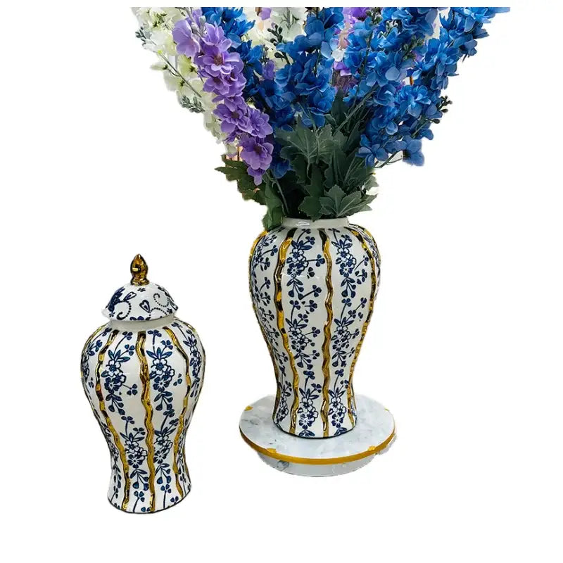 Elegant blue glazed ceramic ginger jar living room floral vase
