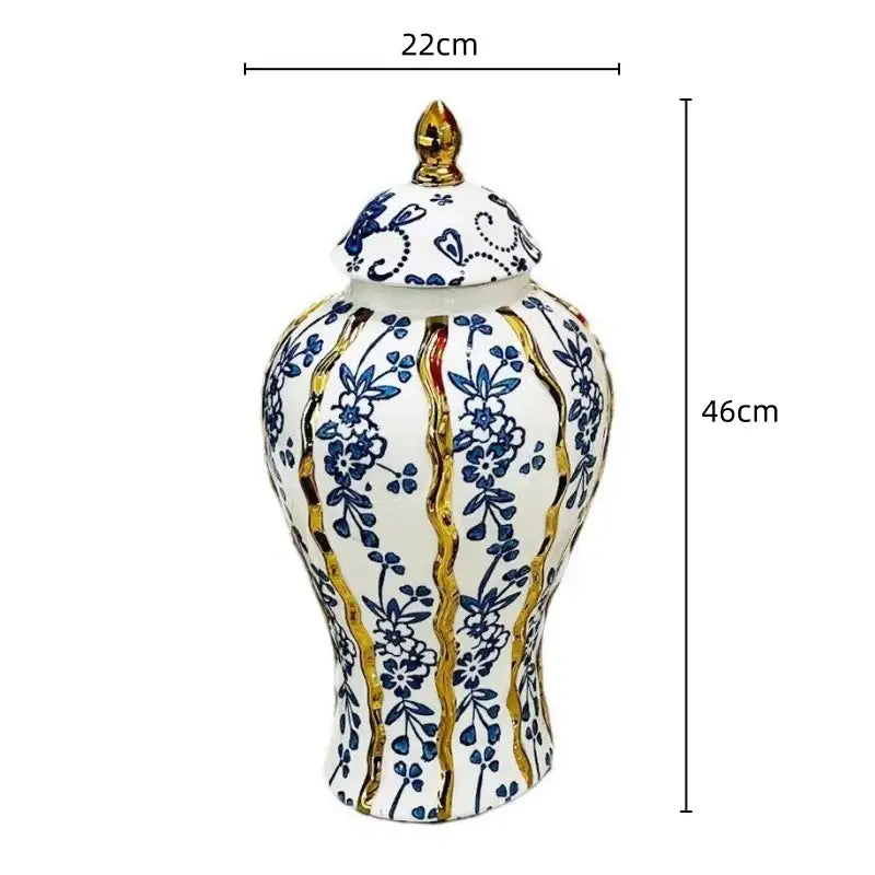 Elegant blue glazed ceramic ginger jar living room floral vase