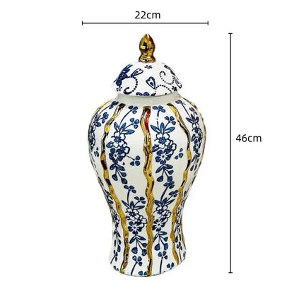 Elegant blue glazed ceramic ginger jar living room floral vase