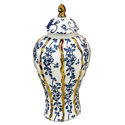 Elegant blue glazed ceramic ginger jar living room floral vase
