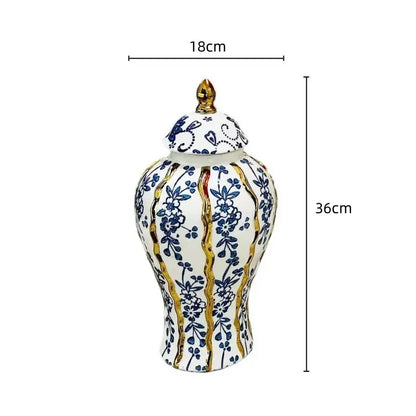 Elegant blue glazed ceramic ginger jar living room floral vase