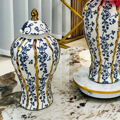 Elegant blue glazed ceramic ginger jar living room floral vase