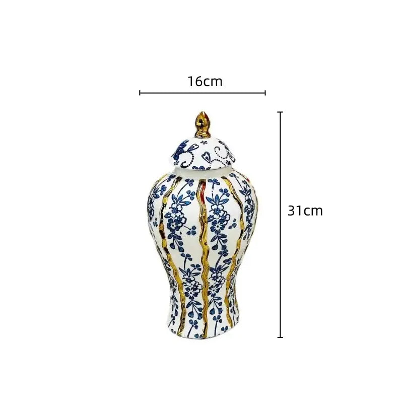 Elegant blue glazed ceramic ginger jar living room floral vase