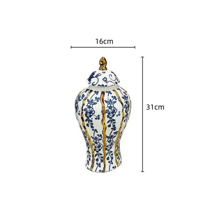 Elegant blue glazed ceramic ginger jar living room floral vase