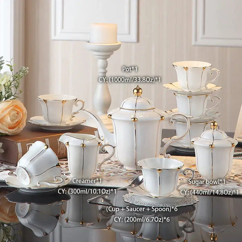 Elegant bone china tea set with gold trim for dining room