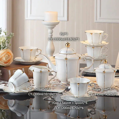 Elegant bone china tea set with gold trim for dining room