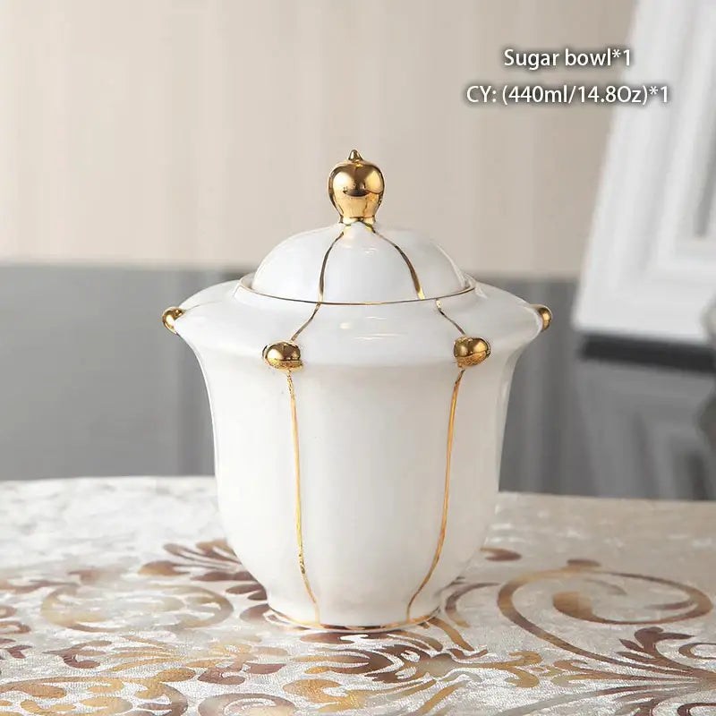 Elegant bone china tea set with gold trim for dining room