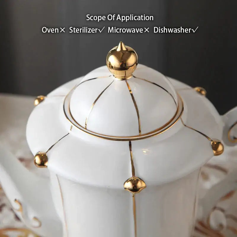 Elegant bone china tea set with gold trim for dining room