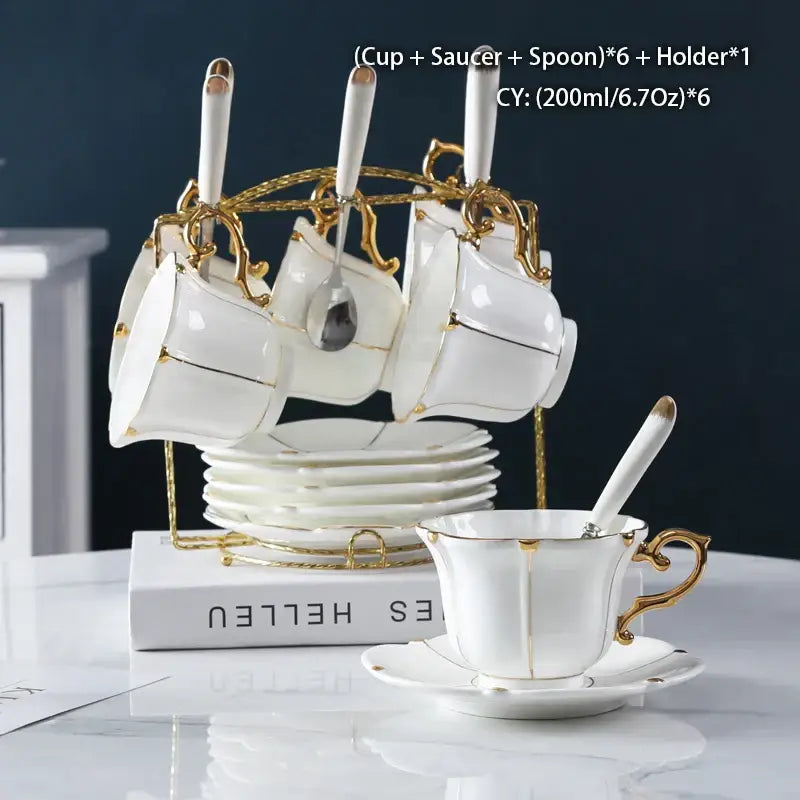 Elegant bone china tea set with gold trim for dining room