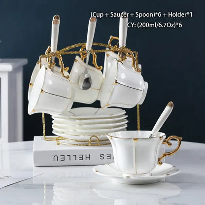 Elegant bone china tea set with gold trim for dining room