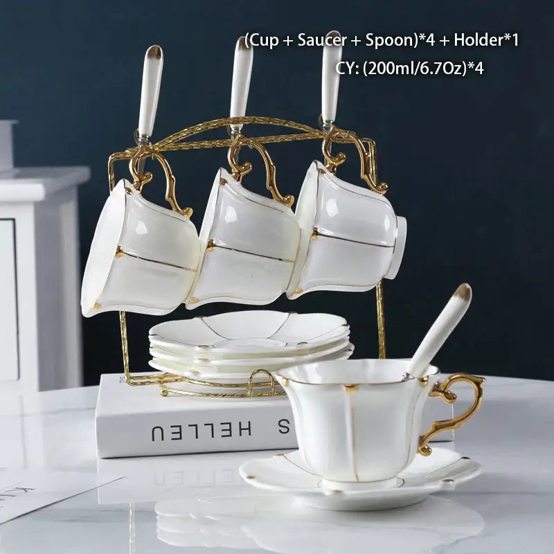 Elegant bone china tea set with gold trim for dining room