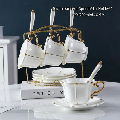 Elegant bone china tea set with gold trim for dining room