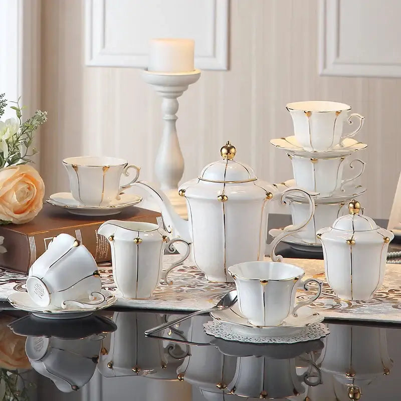 Elegant bone china tea set with gold trim for dining room