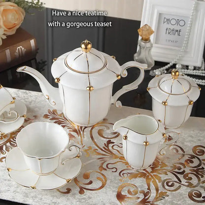 Elegant bone china tea set with gold trim for dining room