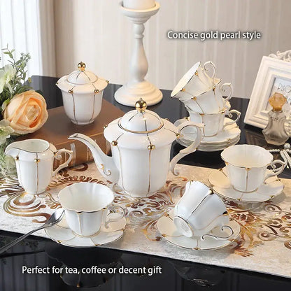 Elegant bone china tea set with gold trim for dining room