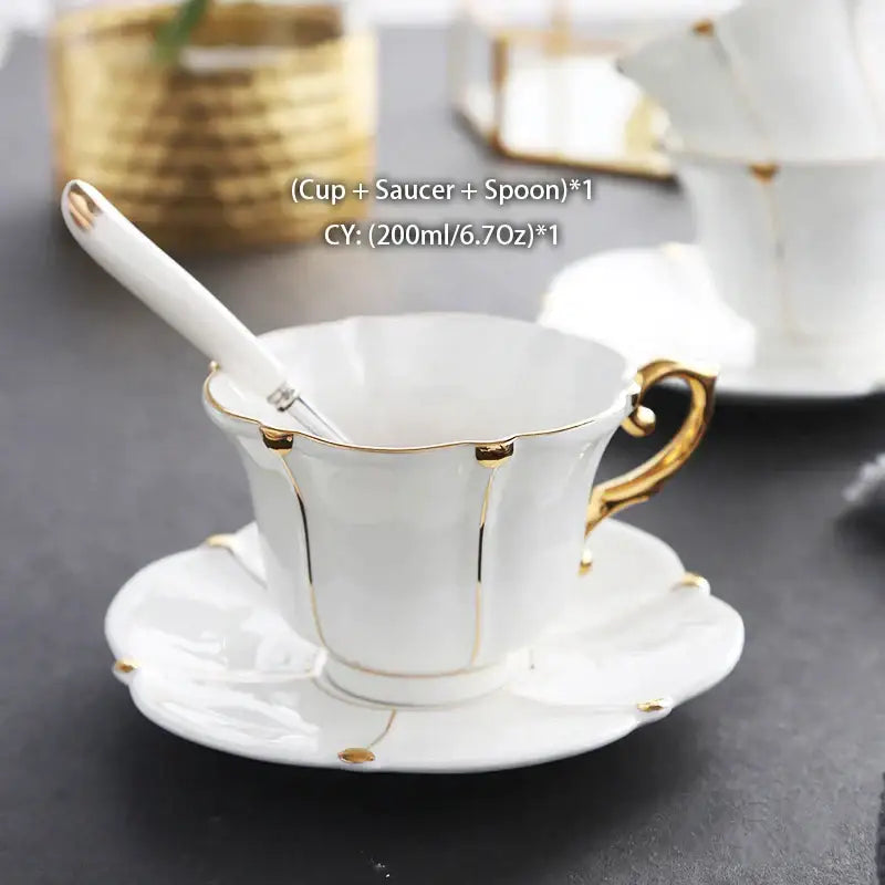 Elegant bone china tea set with gold trim for dining room