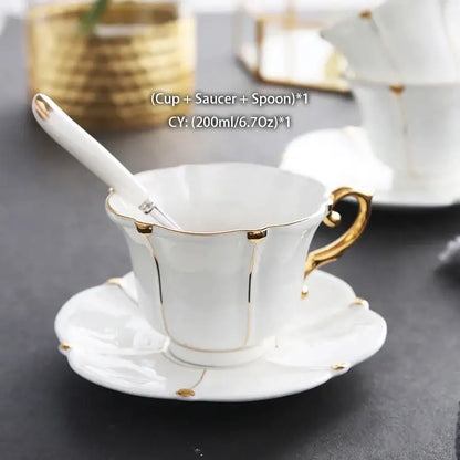 Elegant bone china tea set with gold trim for dining room