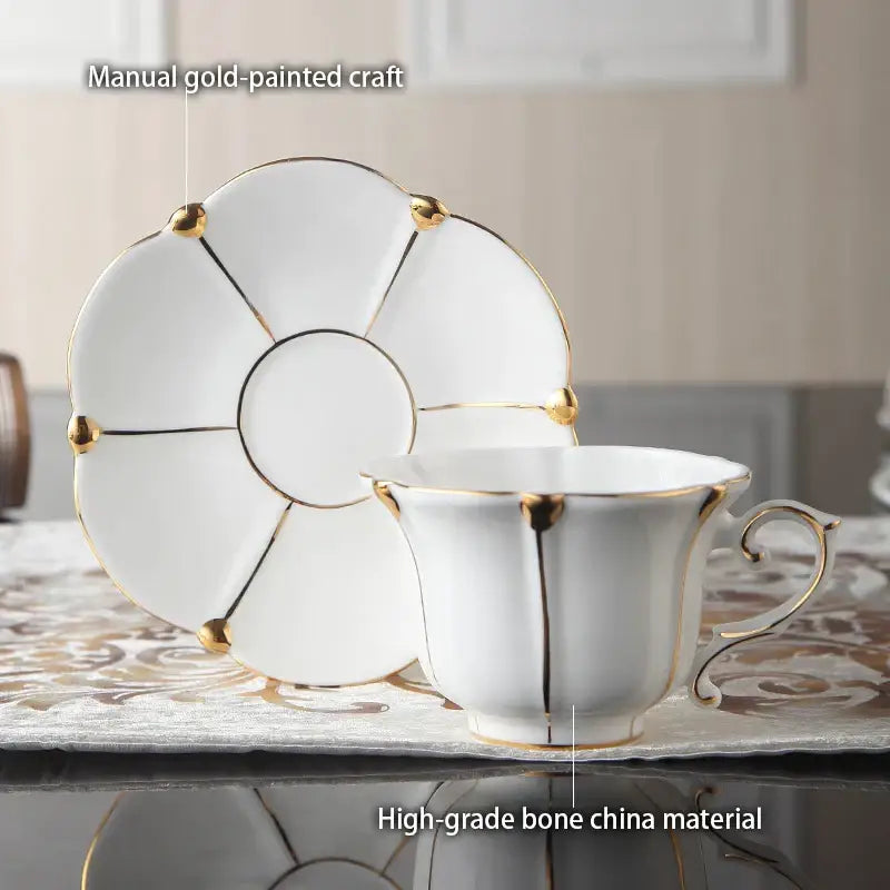 Elegant bone china tea set with gold trim for dining room