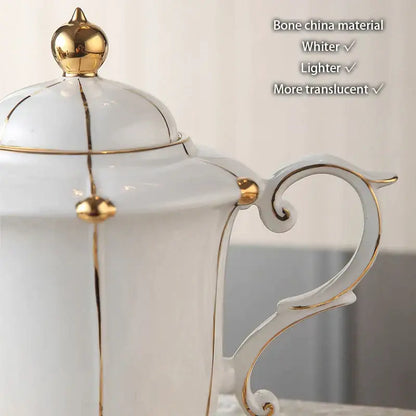 Elegant bone china tea set with gold trim for dining room