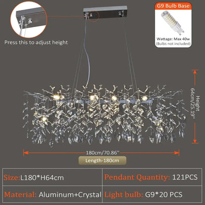 Elegant branch crystal suspension pendant light dining room