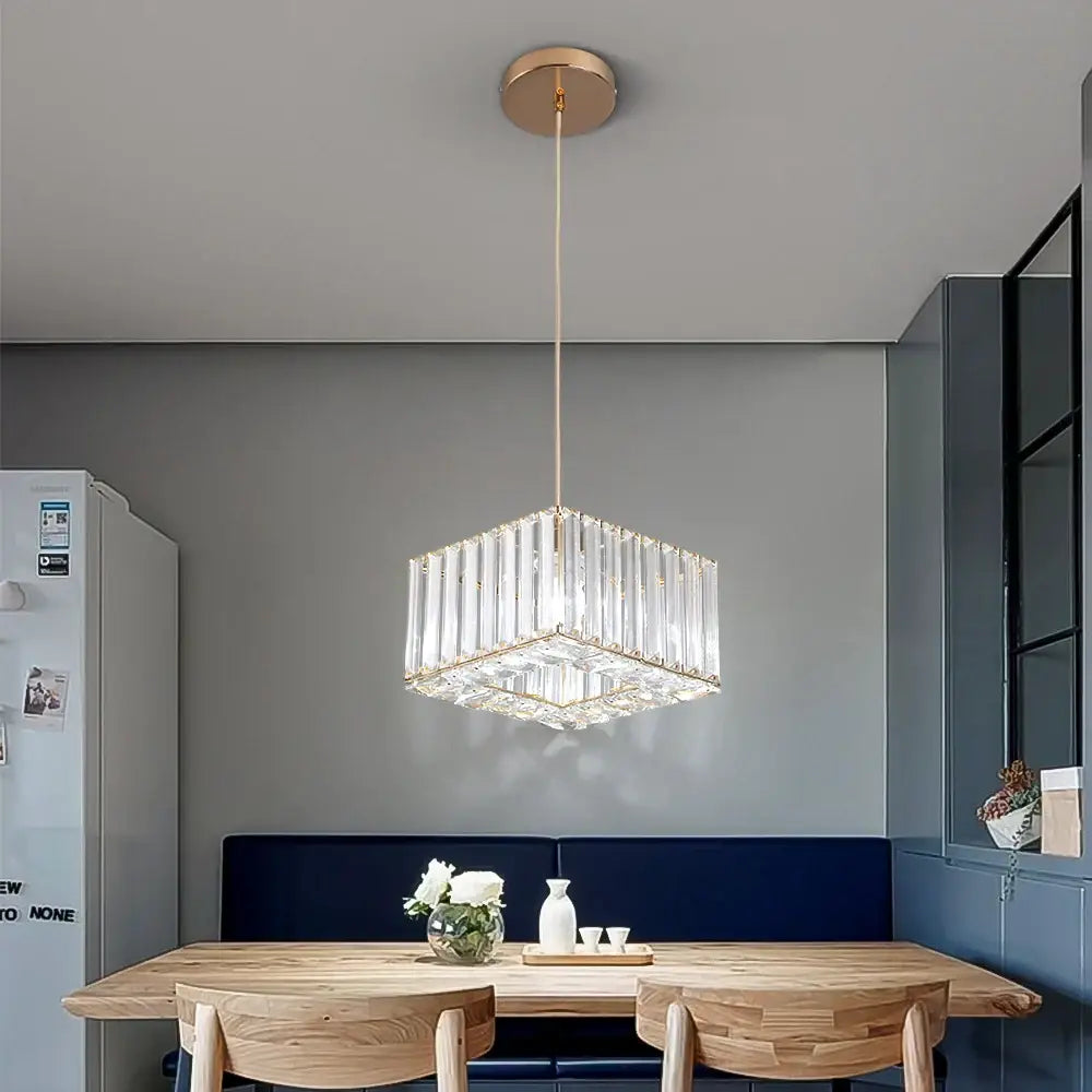 Elegant brass and crystal led pendant light for dining room