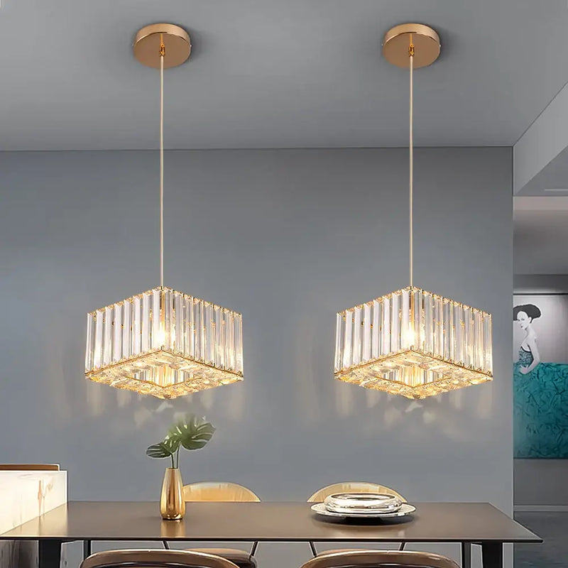Elegant brass and crystal led pendant light for dining room