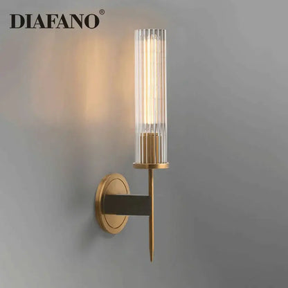 Elegant brass & black glass tube wall sconce living room light