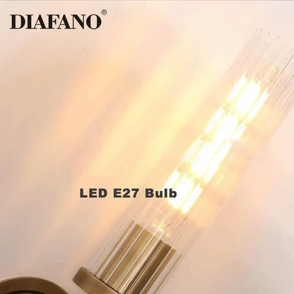 Elegant brass & black glass tube wall sconce living room light