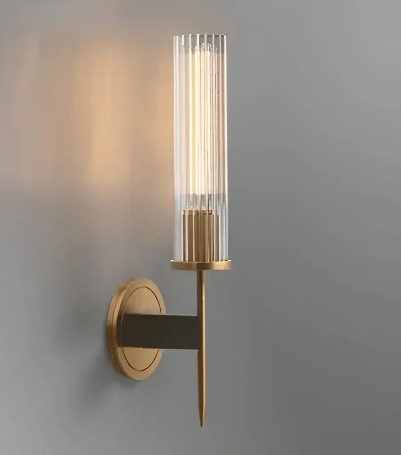 Elegant brass & black glass tube wall sconce living room light