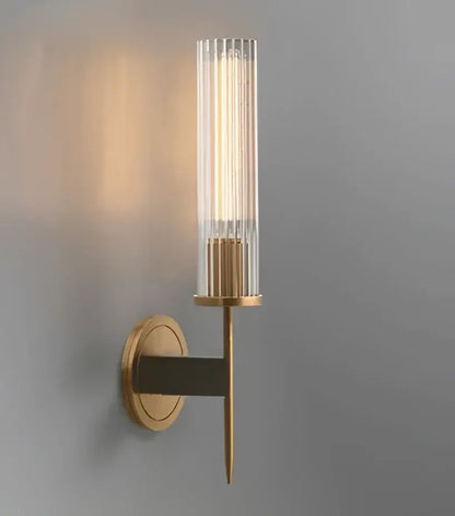 Elegant brass & black glass tube wall sconce living room light