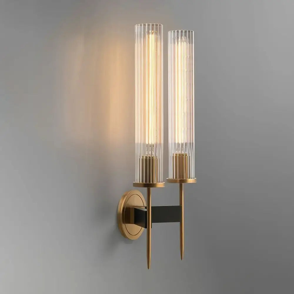 Elegant brass & black glass tube wall sconce living room light